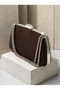Brown Satin Women's Evening Clutch Bag with Silver Accents and Chain Strap—Perfect for Weddings, Engagements, and Graduations - 2