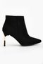 Women's Black Suede Pointed Toe Short Height Thin Heeled Boots - 2