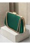 Green Satin Women's Evening Clutch Bag with Gold Accents and Chain Strap for Weddings, Engagements, and Graduations - 2