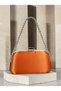 Orange Satin Women's Evening Clutch Bag with Silver Accents and Chain Strap for Weddings, Engagements, and Graduations - 6