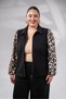 Women's Plus Size Black 2-Piece Set with Leopard Print Buckle Detail