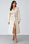 Women's Long Trench Coat with Buttons and a Belted Design