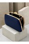 Navy Blue Satin Women's Evening Clutch Bag with Gold Accents and Chain Strap—Perfect for Weddings, Engagements, and Graduations - 4