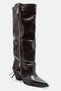 LONZA Burgundy Leather Women's Chunky-Heeled Boots with Zip Detail - 7