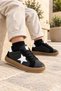 Unisex Rubber Sole, Lace-Up Casual Sneakers for Girls and Boys with Star Details