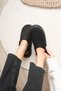 Orla Women's Black Suede Winter Fur-Lined Slippers with Strap at the Back and Thick Soles - 2