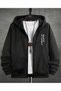 Cardigan - Black Printed Winter Oversized Hooded Zippered Pocketed Cardigan Unisex Clothing