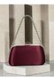 Burgundy Satin Women's Evening Clutch Bag with Silver Accents and Chain Strap—Perfect for Weddings, Engagements, and Graduations - 6