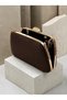 Brown Satin Women's Evening Clutch Bag with Gold Accents and Chain Strap for Weddings, Engagements, and Graduations - 4