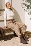 Italian Beige Pants with Pockets, Belt, Elastic Waist, and Elasticated Hem, Jacquard Woven Pants 94 70 - 6