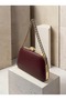 Burgundy Matte Leather Chain-Strap Women's Evening Clutch Purse with Gold Accents for Weddings and Engagements - 5