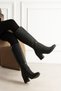 Women's Black Leather Classic Mid-Heel Boots - 2
