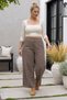 Italian Taupe Color Mink-Trimmed, Elasticated Hem, Corduroy Oversized Woven Pants 102 68 - 6