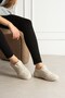 Women's Beige Lace-Up Flat Sole Comfortable Sneakers - Walking Shoes - 2