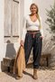 Italian-Style Black-Pocketed, Belted, Elasticated Hem, Wide-Leg Jacquard Woven Pant 94 70 - 7
