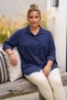 Italian Navy Blue Shirt with Shirt Collar, Long Sleeves, Floral Appliqué, and Corduroy Weave, Size 77 70 - 3