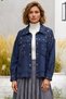 Italian Navy Blue Gabardine Woven Jacket with Cuffs, Metal Buttons, and Washed Sequins 70 65