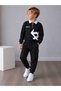 Boys’ Black Shirt Collar Sweatshirt 2-Piece Set