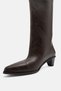 IVES Brown Leather Women's Boots with Thick Heel and Short Design - 8