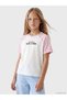 Alita City Lcw Kids White Text Printed Girls' T-Shirt with Difference in Color