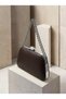 Brown Matte Leather Chain-Accented Women's Evening Clutch Purse with Silver Accents for Weddings and Engagements - 4