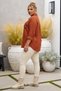 Italian Orange Shirt with Shirt Collar, Long Sleeves, Floral Appliqué, and Fine-Corded Fabric Woven Shirt, Size 77 70 - 5