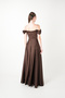Satin Fabric Drawstring Strap Evening Dress - Brown - 5
