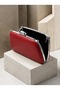 Red Matte Leather Chain Strap Women's Evening Clutch Purse with Silver Accents for Weddings and Engagements - 4