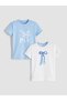 Two Mt Shop Quality Lcw Kids White Oval Collar Bowknot Printed Girls' T-Shirt 2-Pack