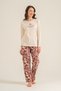 Women's Leaves Cream Long Sleeve Pajama Set Pc9263-S-V1