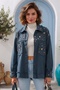 Italian Indigo Gabardine Woven Jacket with Cuffed Sleeves, Metal Buttons, and Washed Sequins 70 65 - 5