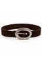 Women's Dark Brown Faux Leather Suede Distressed Oval Retro Buckled Belt - 4