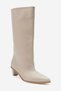 IVES Beige Leather Women's Boots with Thick Heel and Short Design - 6