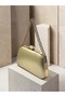 Gold Metallic Matte Leather Women's Evening Clutch with Gold Accents and Chain Strap for Weddings - 5
