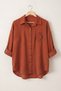 Italian Terracotta Color Shirt Collar, Wide-Leg, Slim-Fit Corduroy Woven Top and Bottom Set 77-102 70-68 - 2