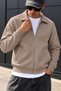 Men's Coffee-Colored Polo Collar Zipper Jacket