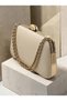 Cream Matte Leather Chain-Strap Women's Evening Clutch Purse with Gold Accents for Weddings and Engagements - 2