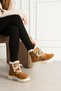 Women's Tan Suede Sneakers with Fur Accents and Mid-Sole