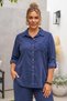 Italian Navy Blue Shirt, Wide Shirt Collar, Wide-Leg, Corduroy-Woven Top and Bottom Set 77-102 70-68 - 7
