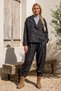 Italian Black Jacket with Collar, Pockets, and Belt; Elasticated Jacquard Woven Velvet Top and Bottom Set, Sizes 64-94, 64-70