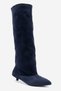 GLENDA Navy Suede Genuine Leather Women's Low-Heeled Boots - 7