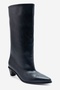 IVES Navy Leather Women's Short Boots with Thick Heels - 6