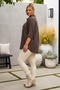 Italian Brown Shirt with Shirt Collar, Long Sleeves, Floral Appliqué, and Fine Corduroy Weave, Size 77 70 - 4