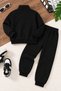Black Boys' Zip-Up Collar Sweatsuit Set with Emblem and Brushed Inside Pockets 25056 - 4