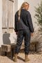 Italian Black Jacket with Collar, Pockets, and Belt; Elasticated Jacquard Woven Velvet Top and Bottom Set, Sizes 64-94, 64-70 - 8