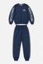 Navy Blue Boys' Sweatsuit Set with Striped Detail and Printed Text, Crew Neck, 25016 - 4
