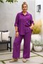 Italian Burgundy Shirt Collar, Wide-Leg, Slim-Fit Corduroy Woven Top and Bottom Set 77-102 70-68 - 5