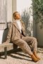Italian Beige Jacket with Collar, Pockets, Belt, and Elastic Waistband—Jacquard Woven Velvet Top and Bottom Set, Sizes 64–94, 64–70 - 4