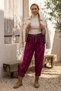 Italian Fuchsia-Colored, Pocketed, Belted, Elasticated Hem, Wide-Leg, Jacquard Woven Velvet Pants 94 70 - 6