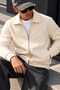 Men's Beige Polo Collar Zipper Jacket - 4